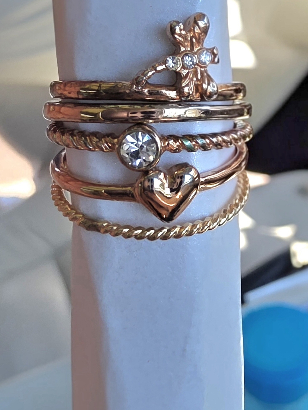 Rose Gold Heart & Crystal Stackable Women’s Rings
